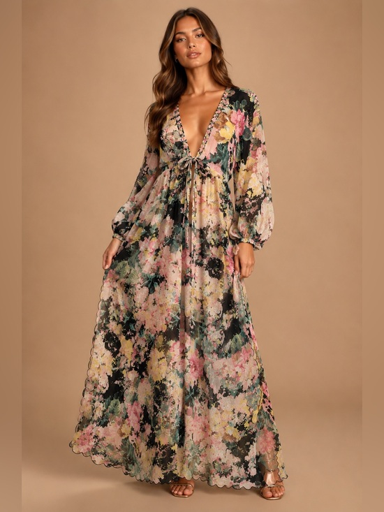 HEMANT & NANDITA Dresses & Skirts - Hemant & Nandita x REVOLVE Teien Caftan Floral Dress M Boho Romantic
